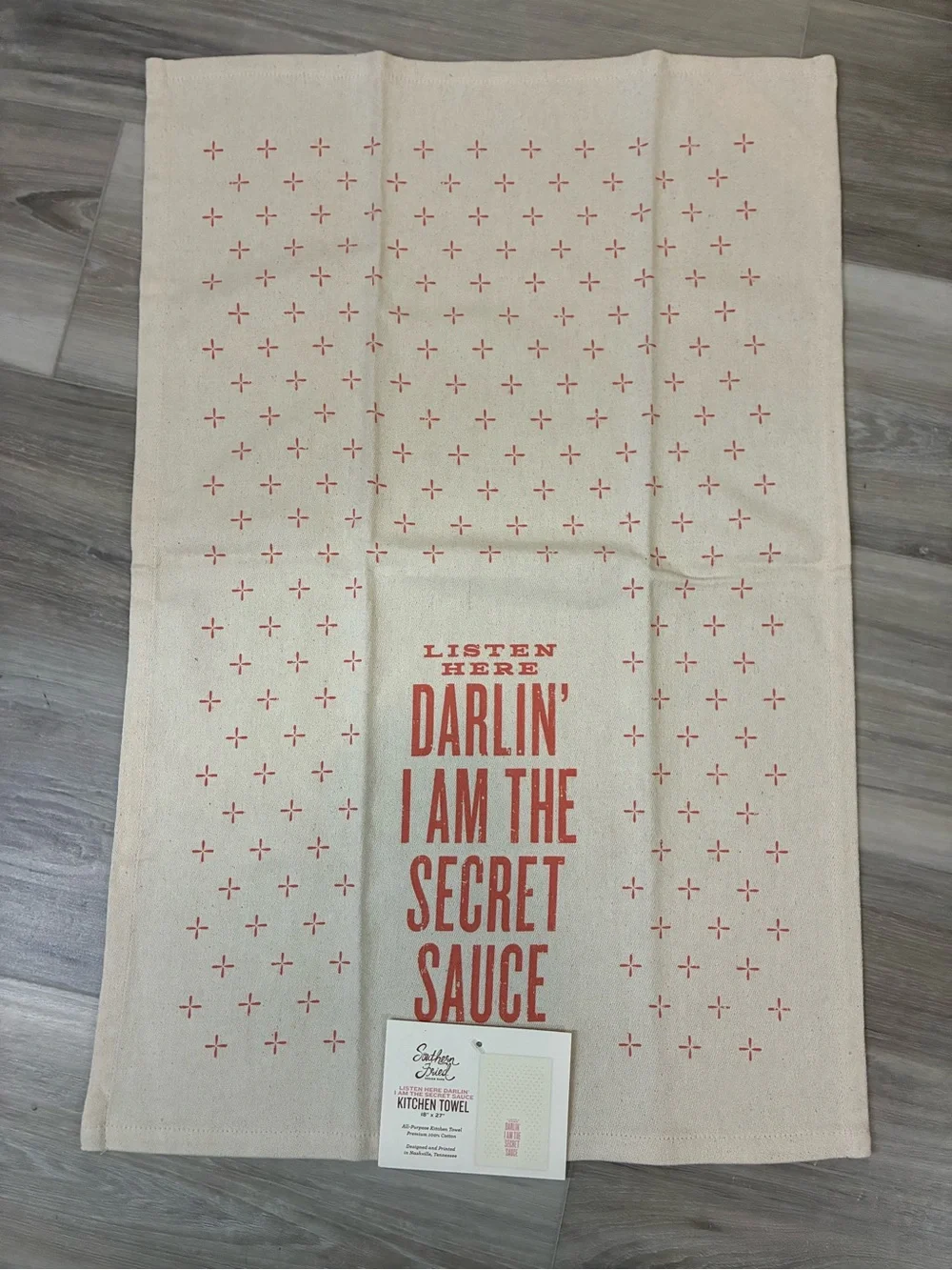 'Darlin' I Am The Secret Sauce' Kitchen Towel Sassy Hostess Gift Cream Coral